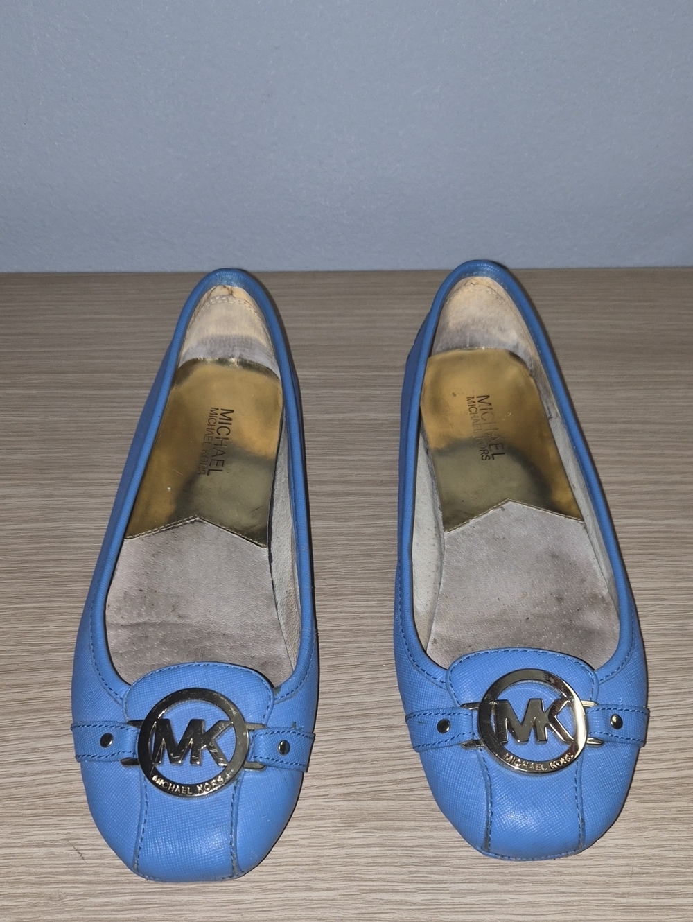 Michael Kors Blue Leather MK Logo Round-Toe Ballet Flats